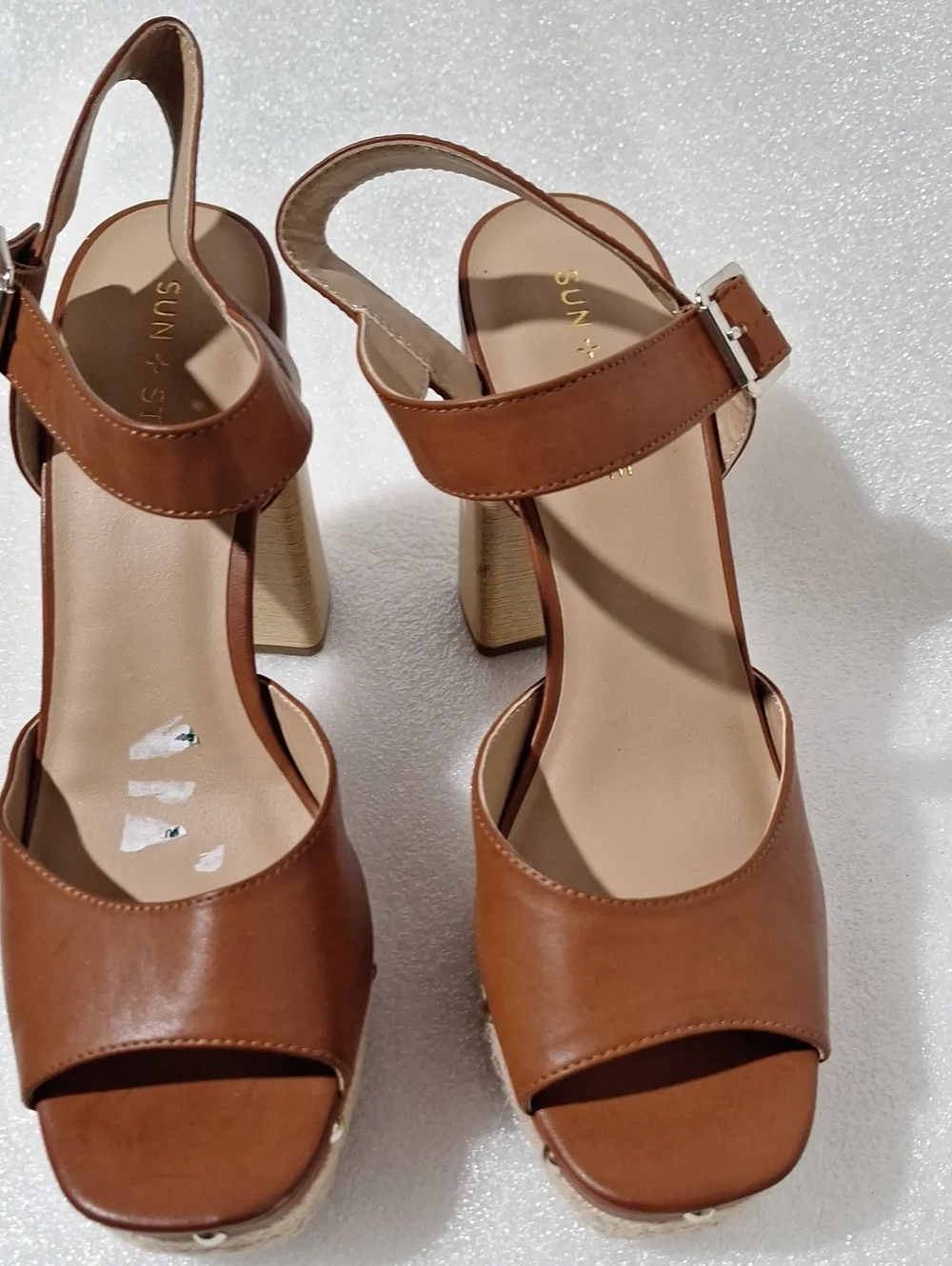 Women's Tan Platform Espadrille Sandals with Ankle Strap